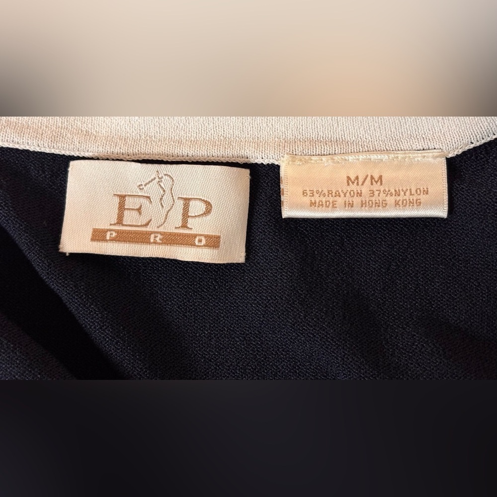 EP Pro Vintage Blue and Cream Cardigan Sweater Size Medium made in Hong Kong - Picture 6 of 6